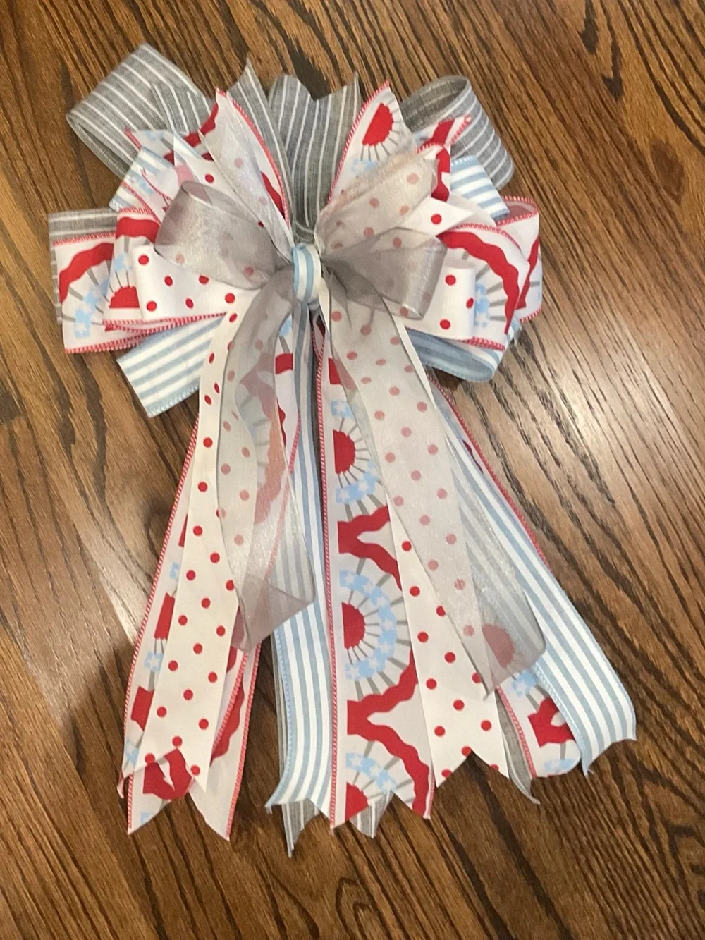 Patriotic Red, White & Blue Decorative Bow Wreath Accent